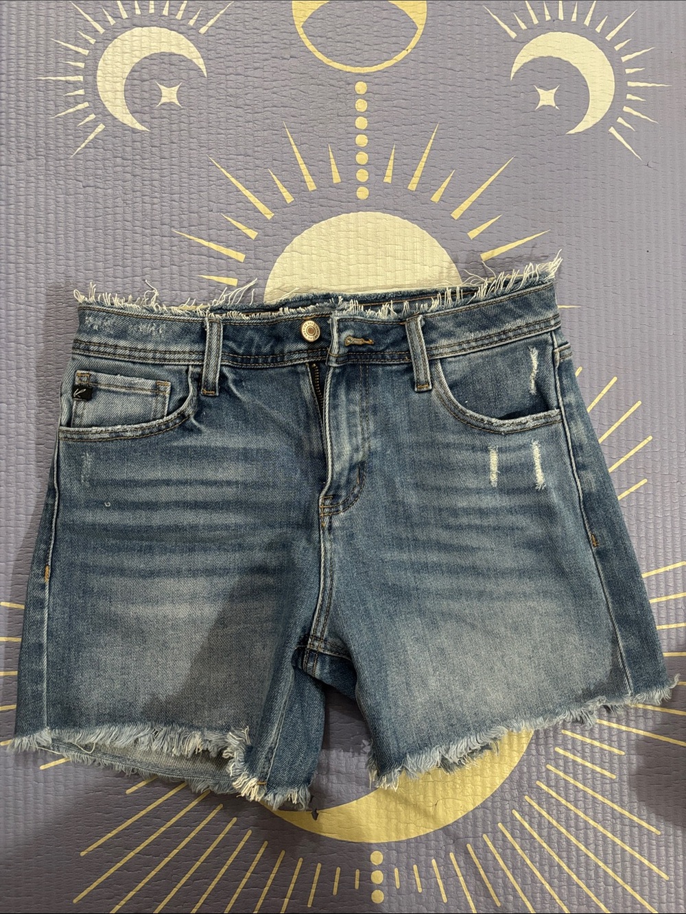 Frayed Hem Light Blue Denim High-Rise Bermuda Shorts - Women